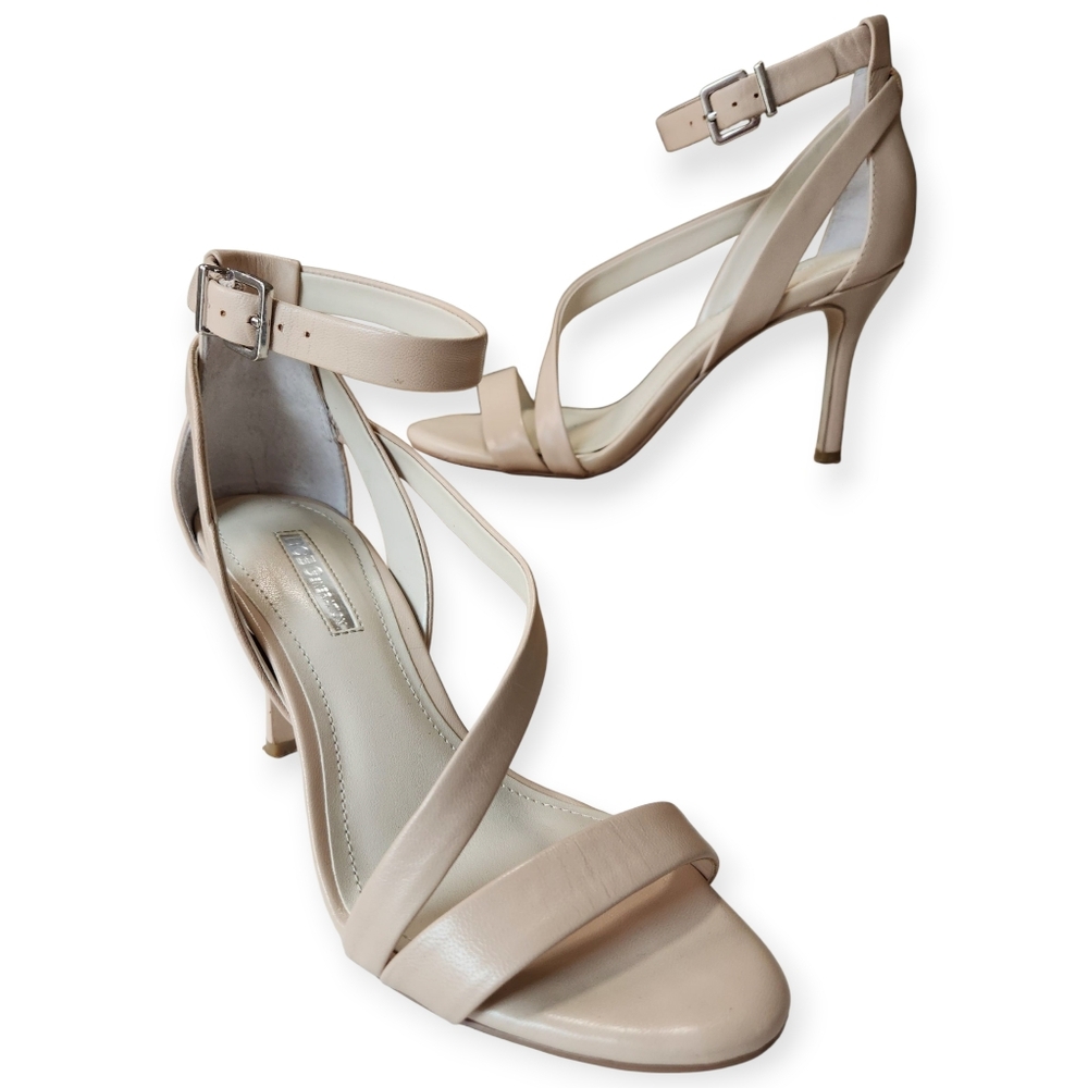 BCBGeneration Diego Nude Leather Open Toe Ankle Strap Party Stiletto Heels Sz 7 - Picture 9 of 10